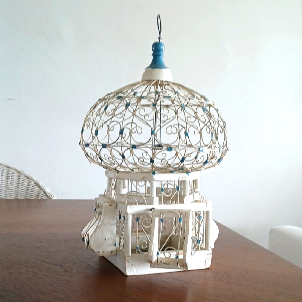 Vintage White and Blue Moroccan Birdcage